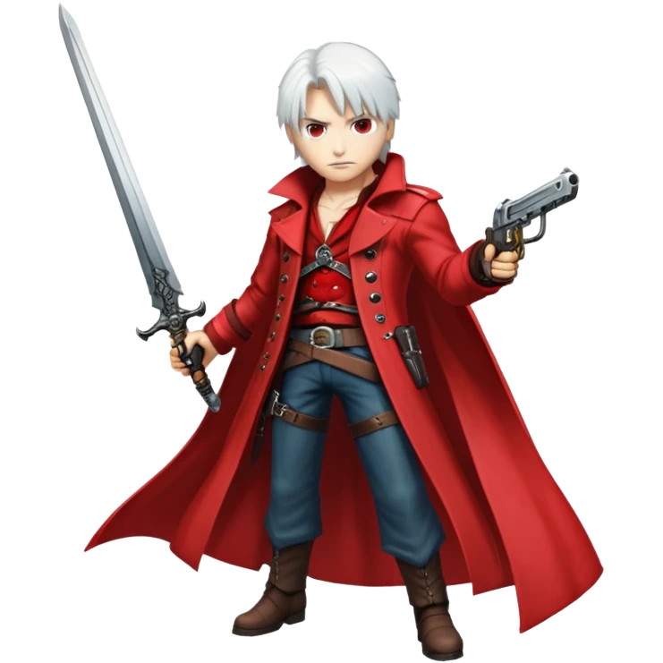 Dante from Devil May Cry with white hair, red coat, sword and pistols emoji
