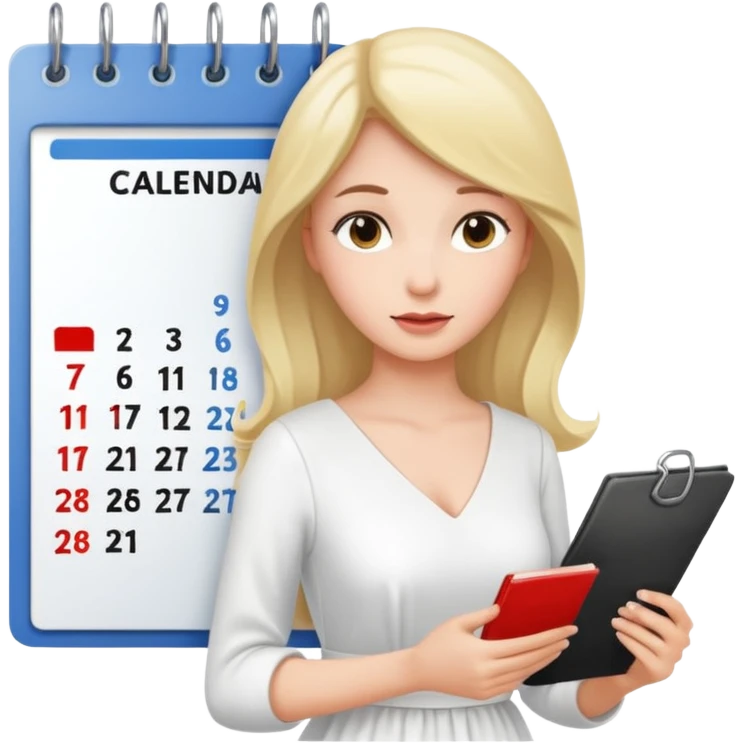 White background woman pretty in dress looking at calendar emoji