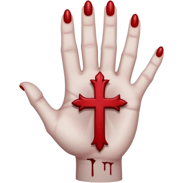 bloody grey hand with upside down satanic cross on the palm  emoji