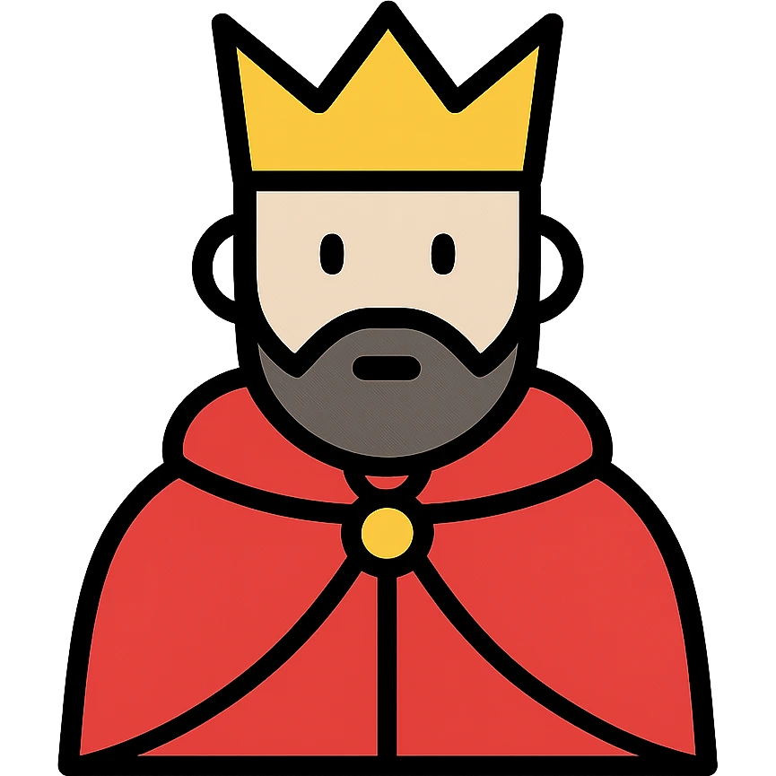 Minimalist red king with simple crown and royal cape, RPG style. Clean outline art with minimal details. Fantasy monarch character. emoji