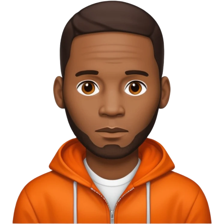R. Kelly with dark brown hair, orange outfit emoji