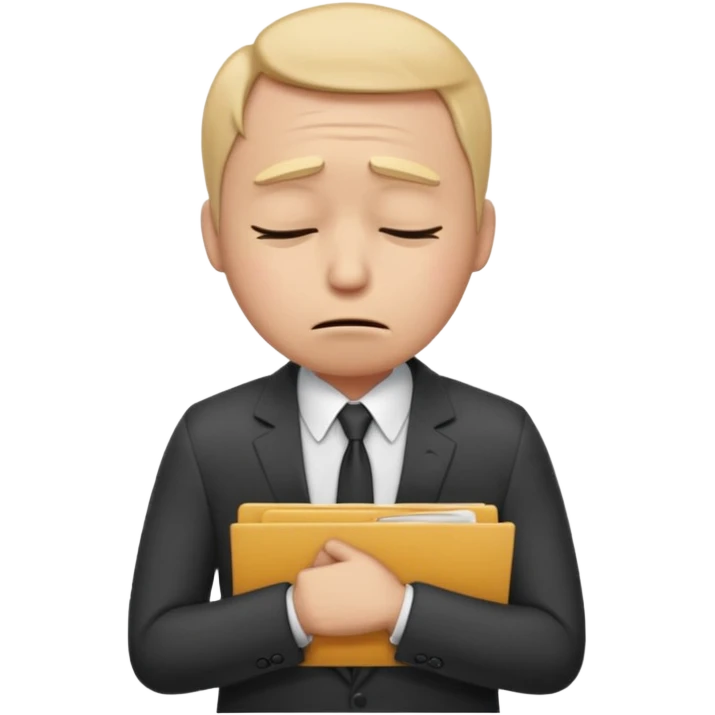  emoji character wearing a interview clothoes. face has a very sad crying, disappointed expression with drooping eyebrows and half-closed eyes. posture is dejected, with slumped shoulders. just rejected from  interview to get a job, holding CV. dont make it old person and dont specify any gender. emoji