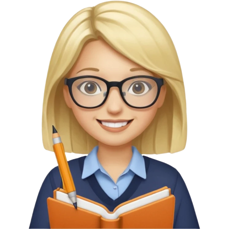 A true woman who is interested in dermatology, wearing glasses and holding notebooks and pens emoji