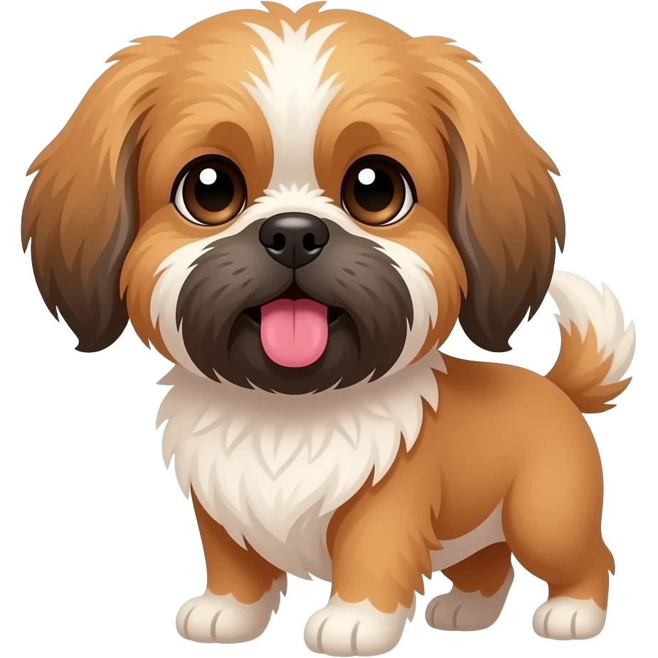 Brown Shih Tzu with one eye and tongue sticking out emoji