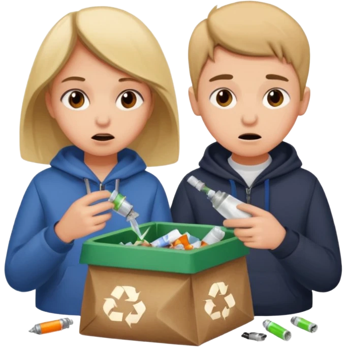 a girl and boy frantically digging through trash looking for vapes emoji