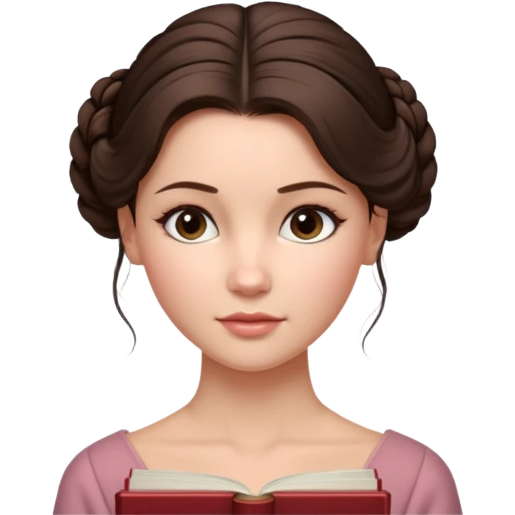 Cinematic Realistic Journal Portrait, depicted with lifelike skin texture, subtle rosy undertones, and soft natural lighting that enhances the gentle contours of her face. Her intricately detailed brunette hair is elegantly styled in an updo, emoji