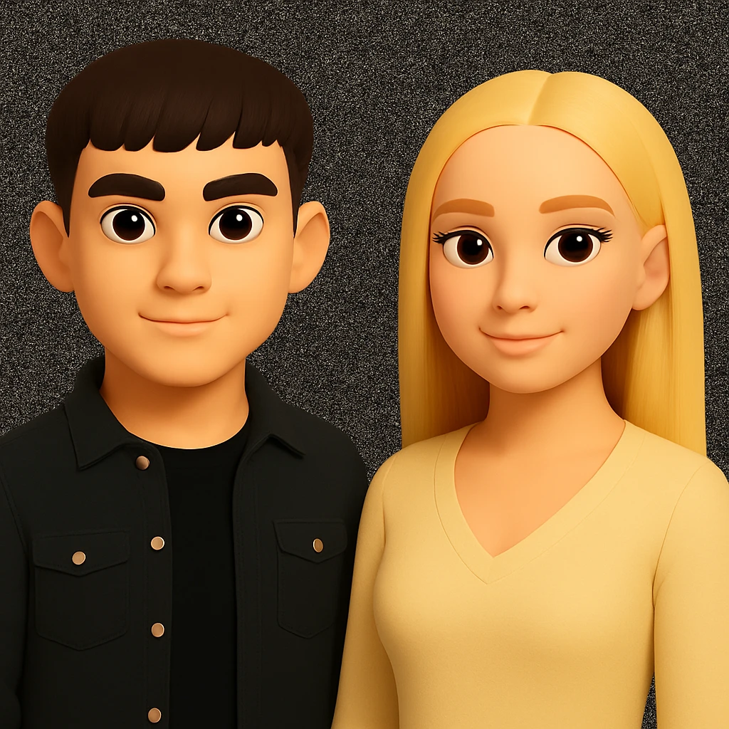 Expand the spacing between the people in the image to create more space between them while preserving the original style and background exactly as is. emoji