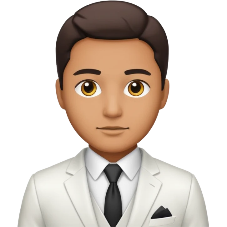 businessman, tan skin, black eyes, white suit emoji