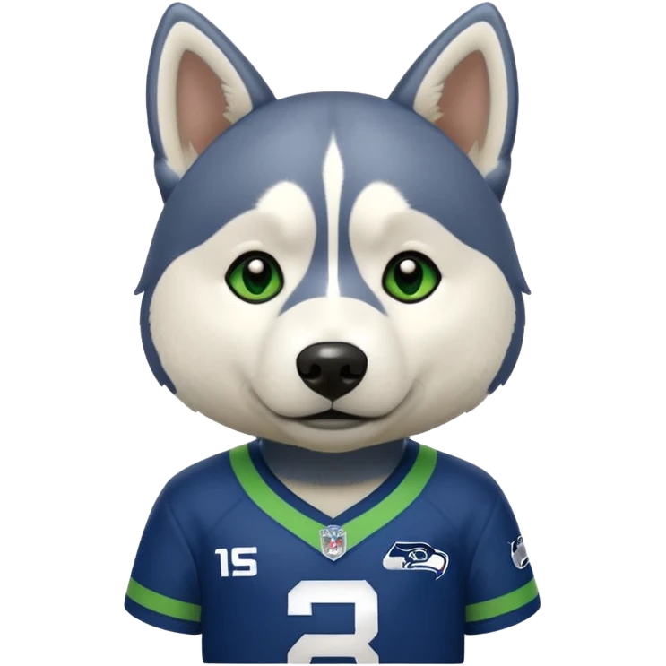 White tan husky with Seattle Seahawks gear emoji