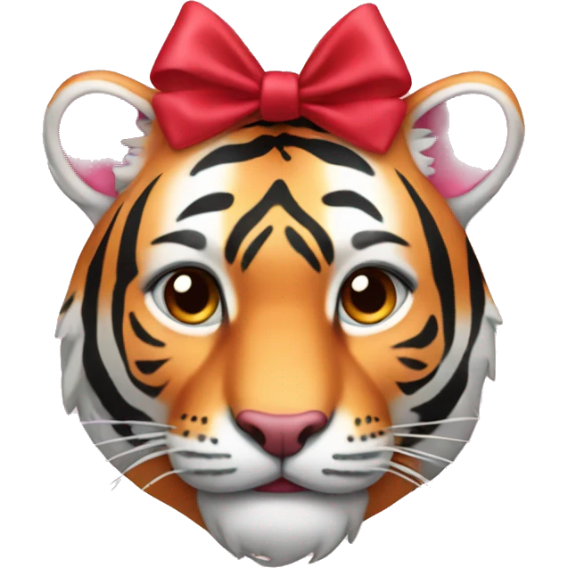 pink tiger face with red bow on head emoji