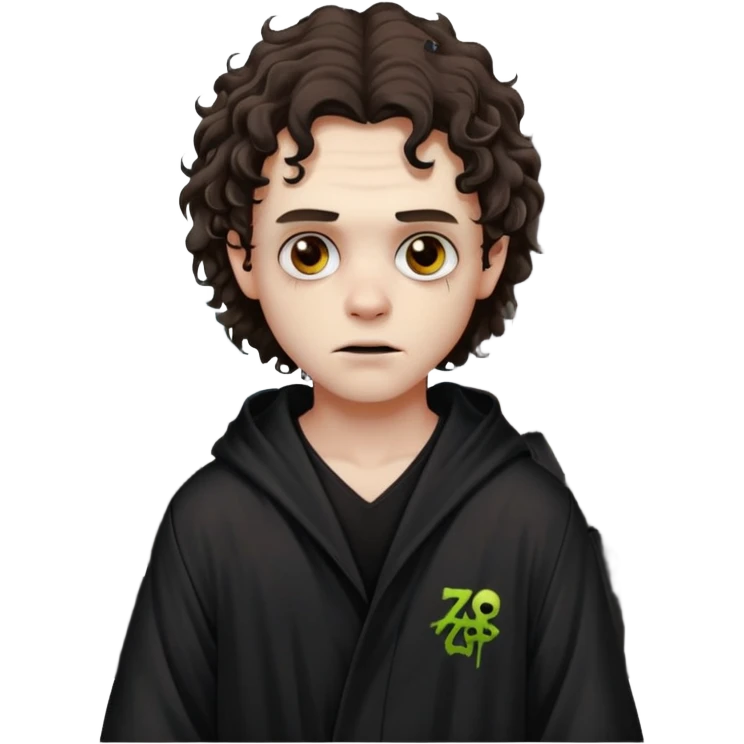 это должен быть юноша, одет в черную мантию, глаза цвета хамелион, но более коричневые, выглядит как зомби и еще длинные волнистые кудрявые волосы темно коричневого цвета, также добавь немного гангстерства уличного на задней фон emoji