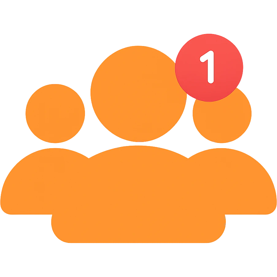 Remove the borders and add a small social detail like a notification icon or social symbol to the follower silhouette, keeping the orange color #fe6601 and transparent background. emoji