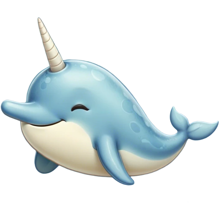Meme-Worthy Cute Sleeping Narwhal Portrait Emoji, Head resting peacefully with a contented smile, showcasing a streamlined, mottled body with a softly spiraled ivory tusk and eyes gently closed in serene slumber, Simplified yet adorably endearing features, highly detailed, glowing with a soft, drowsy arctic light, high shine, relaxed and utterly lovable, stylized with an air of playful laziness, soft glowing outline, capturing the essence of a sleeping narwhal that feels destined to become the next viral icon of adorable rest! emoji
