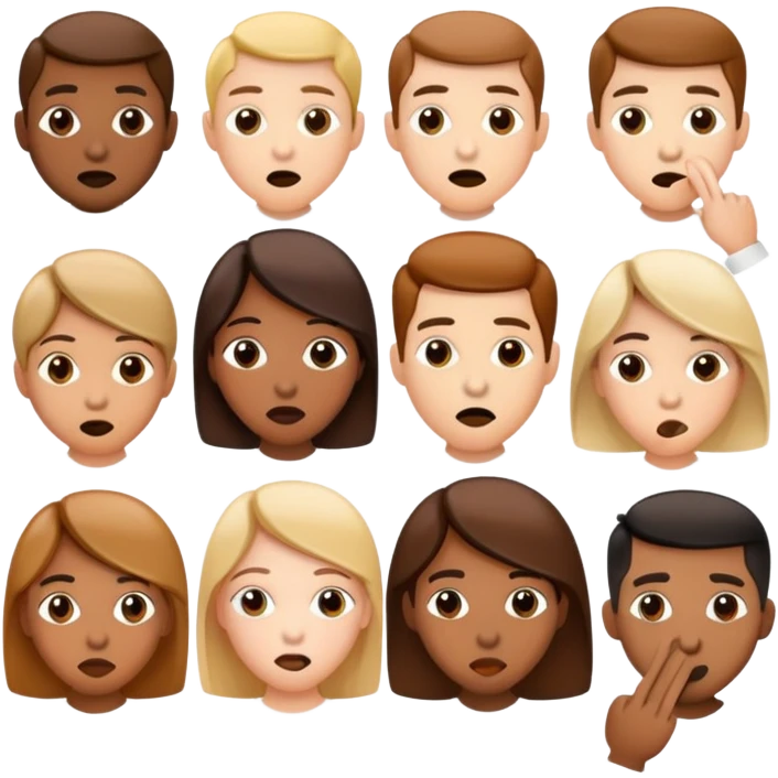 people with tech appearence gesturing to make silence like "shh" emoji