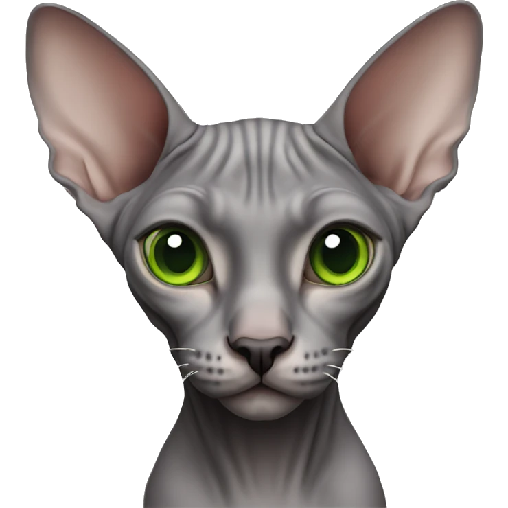 Grey Sphynx cat with green eyes emoji