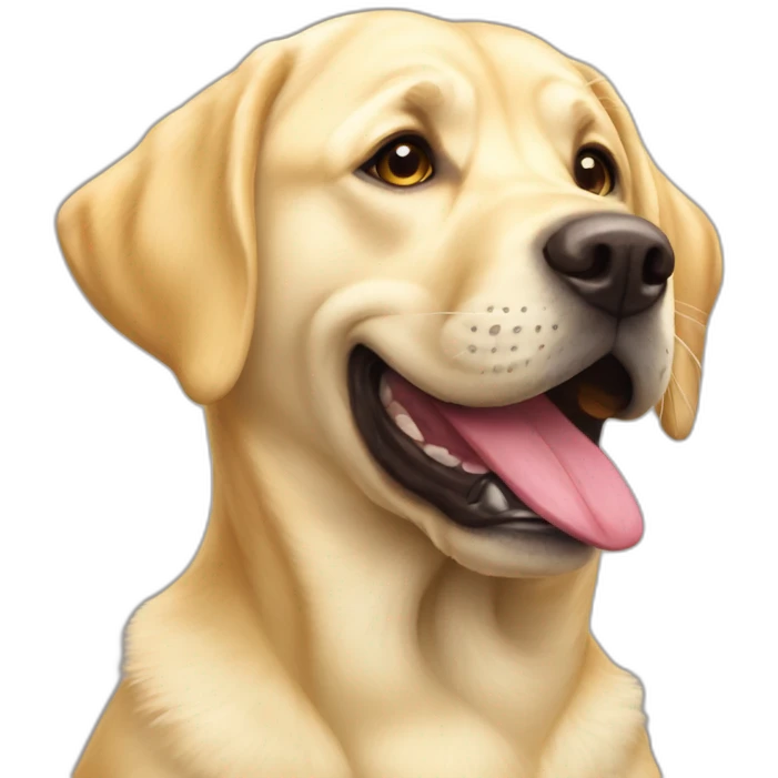 Very cute goofy yellow Labrador with stuffed toy in mouth emoji