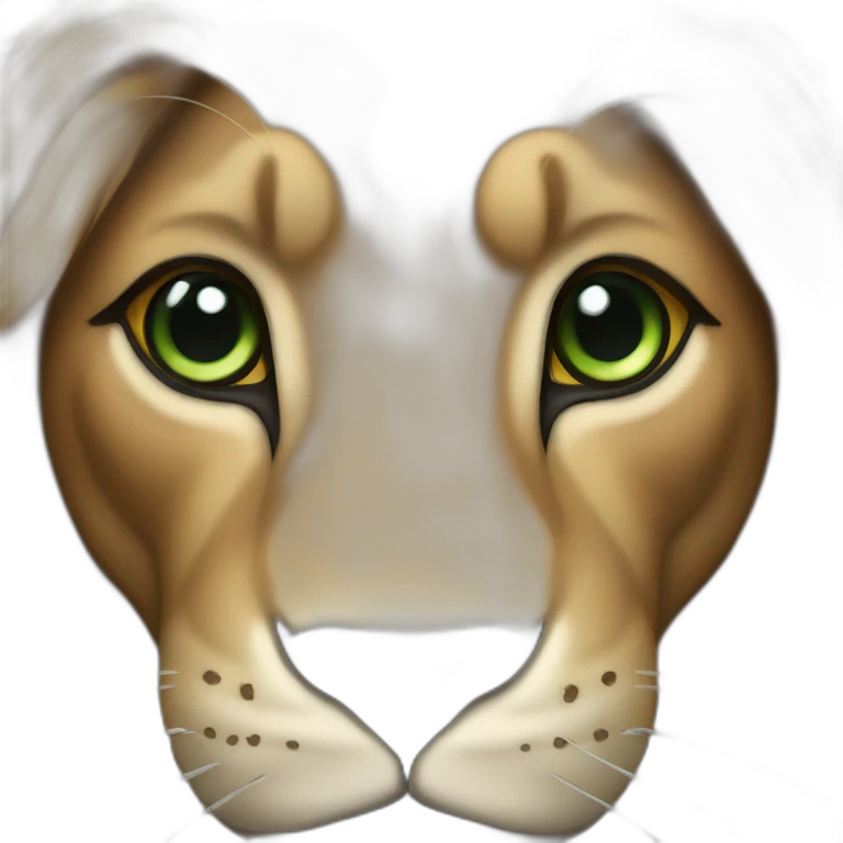 brown lion with a dark brown mane and green eyes emoji