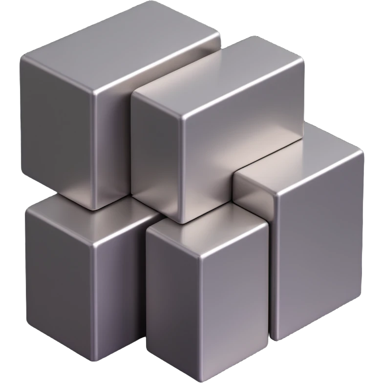 three long steel blocks, stacked, realistic 3D style, metallic texture, rectangular shape emoji