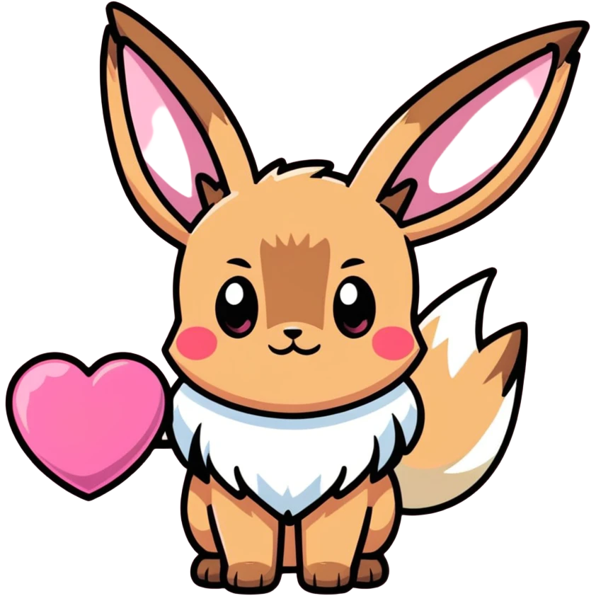 Evee holding a pink heart emoji