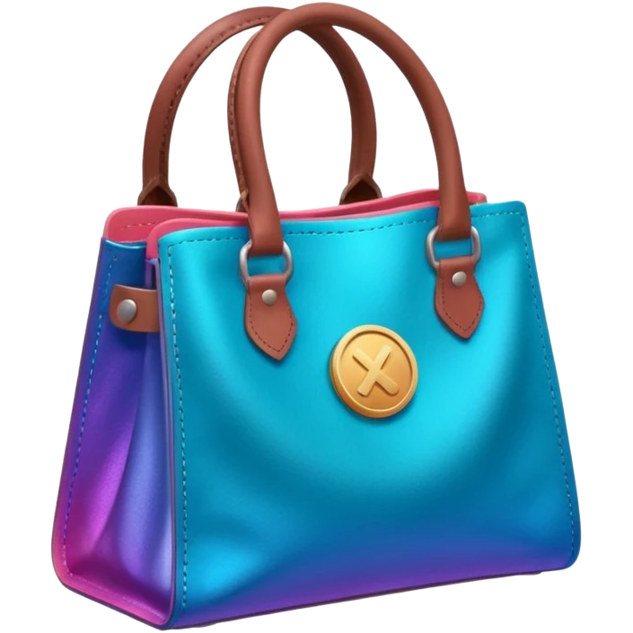 coins  pack in gradient of turquoise, blue, pink, purple, and coral color in leather bag emoji