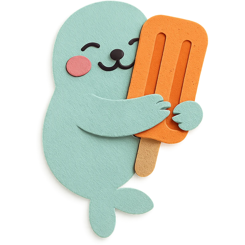 soft mint refrigerator seal, hugging a popsicle, blushing, full-body emoji