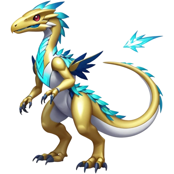 Shiny Futuristic Celestial Magical Ethereal Godly Fakemon-Pokemon-Digimon-Spectrobes-Raptor-fusion, full body emoji