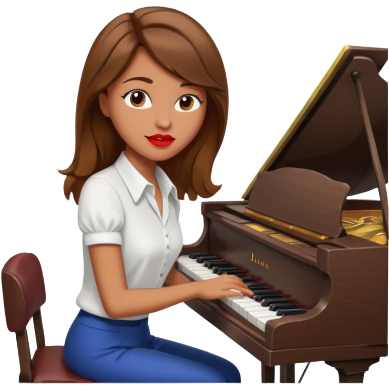 brownhaired woman with red lips, playing piano emoji