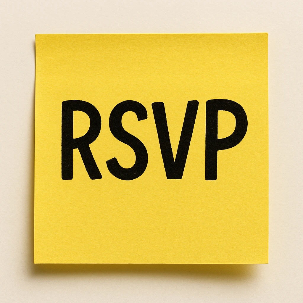 a sticky note with RSVP written in bold letters, yellow background emoji