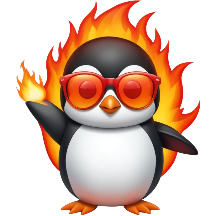 Penguin on fire wearing sunglasses emoji