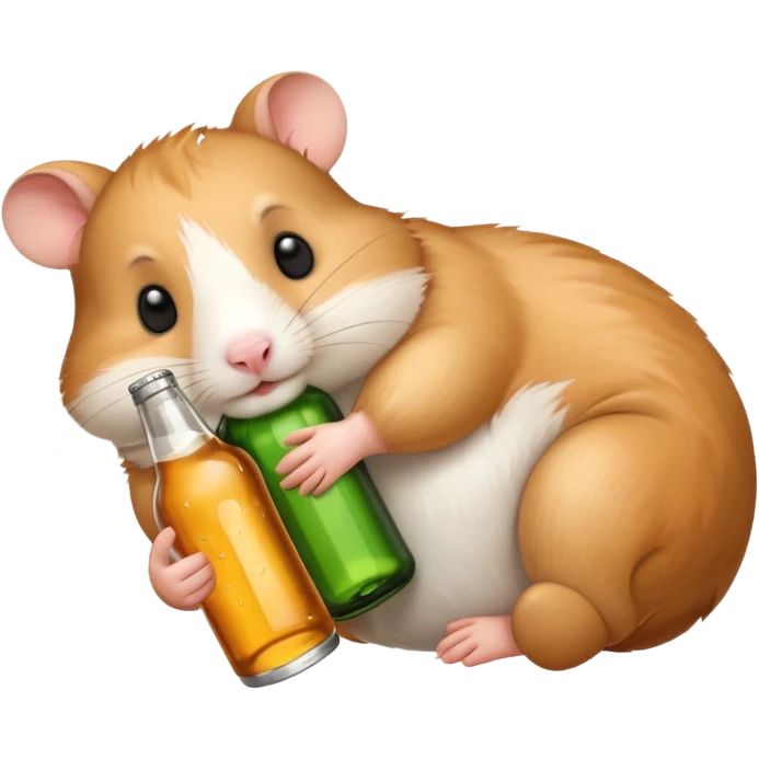 sleepy hamster lying on its back, holding a beer bottle emoji