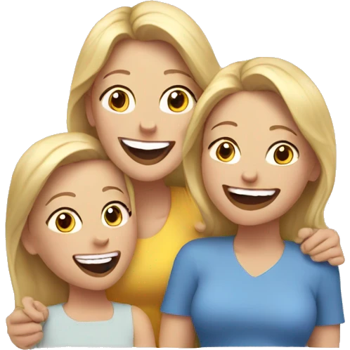 Mom with two blonde girls, laughing emoji