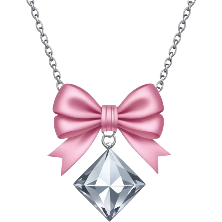 Silver diamond necklace with a pink bow emoji