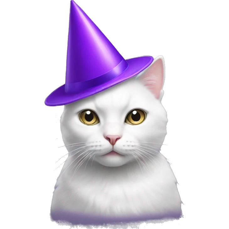 white Cat with a  purple party hat emoji