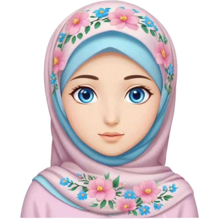 Turkish beautiful finish Konya girl blue eyes with hijab and pastel flowers dress emoji