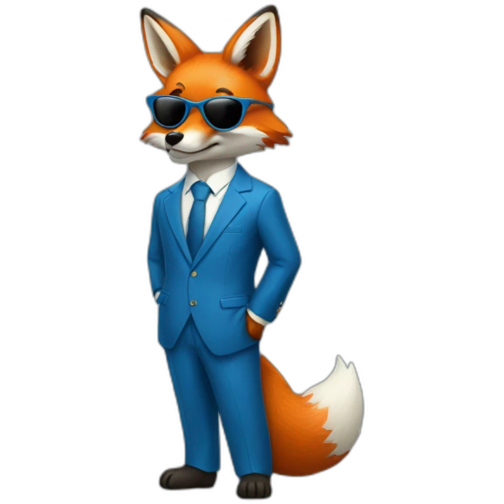 A fox in a blue four piece suit in sunglasses emoji