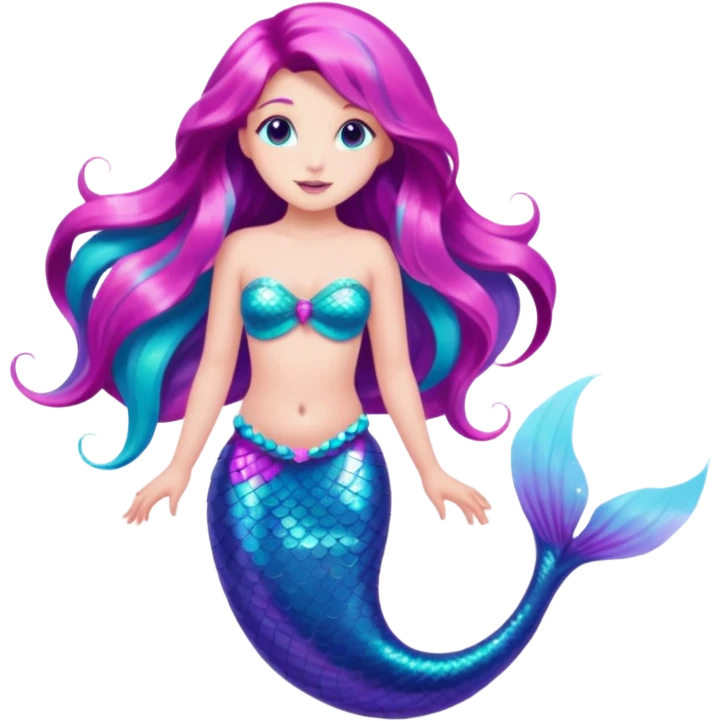 mermaid with a glittering pink, purple, and turquoise tail, inspired by the reference image emoji
