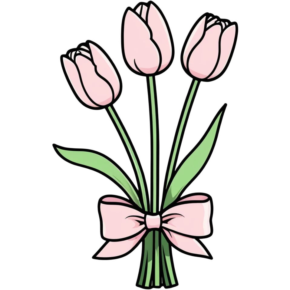 light pink tulip bouquet with light pink bow emoji