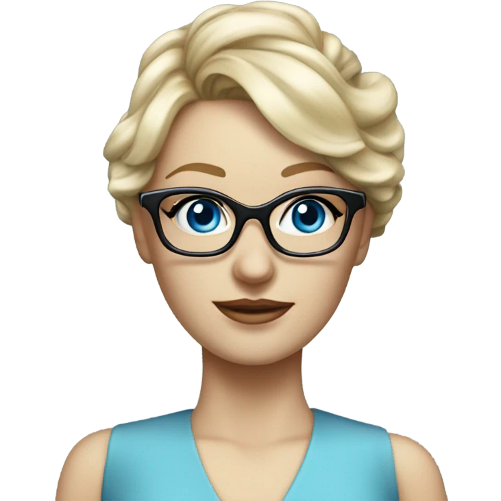 Elegant Caucasian blonde woman with glasses in a dress, hyper realistic with blue eyes  emoji