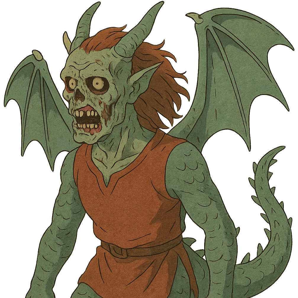 ghibli style human dragon with a zombie face emoji