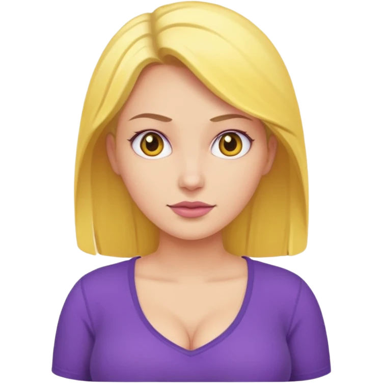 Make a yellow woman with a purple shirt with big boobs emoji