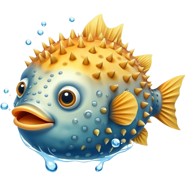A pufferfish puffs up, turning into a spiky ball as it floats through the water, ready for anything emoji