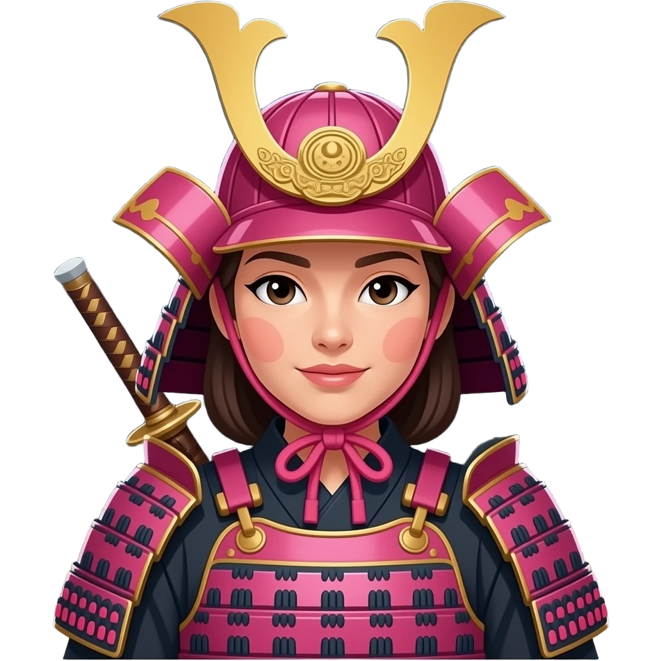 A pink coloured female sumurai in Manga Style at night in front of an ancient japanese castle. She should be wearing all the Typical Equipment of a woriour. emoji