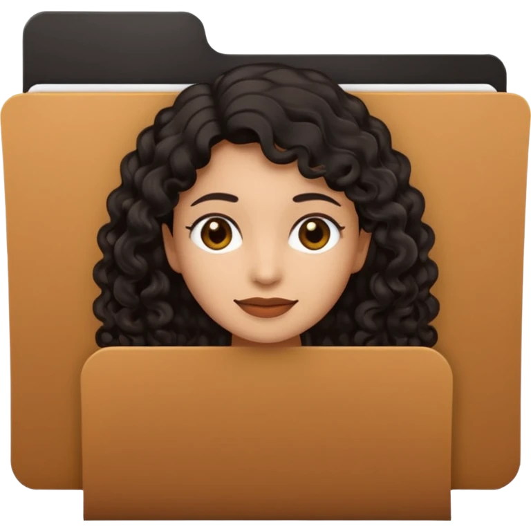 A **simple emoji-style icon** of a **black transparent plastic folder**, sleek and minimal, with **rounded corners**, subtle translucency, soft shading, and a **small logo of a dark canela-skinned latina with curly black hair** on the front.
 emoji