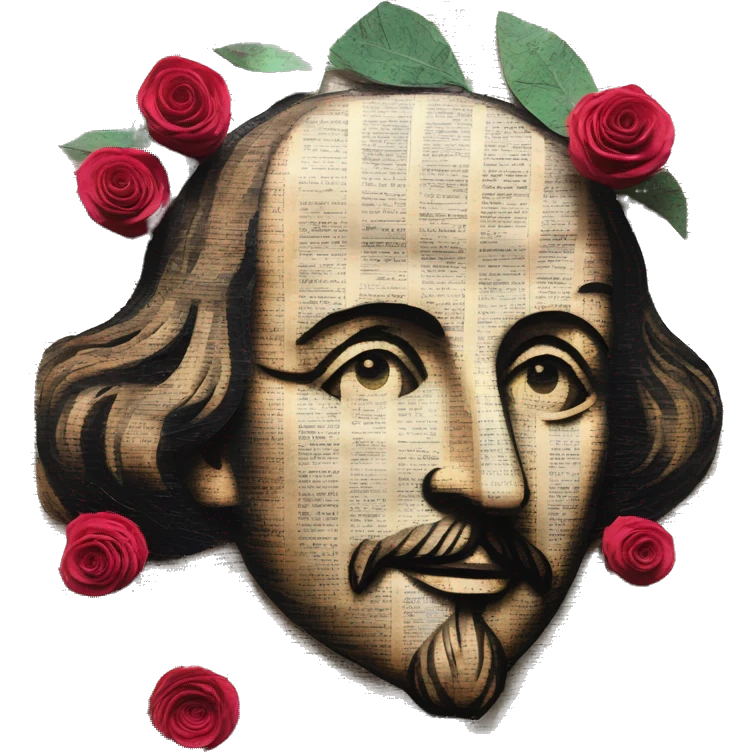 Shakespeare made of newspaper cuttings 420 roses flowers emoji