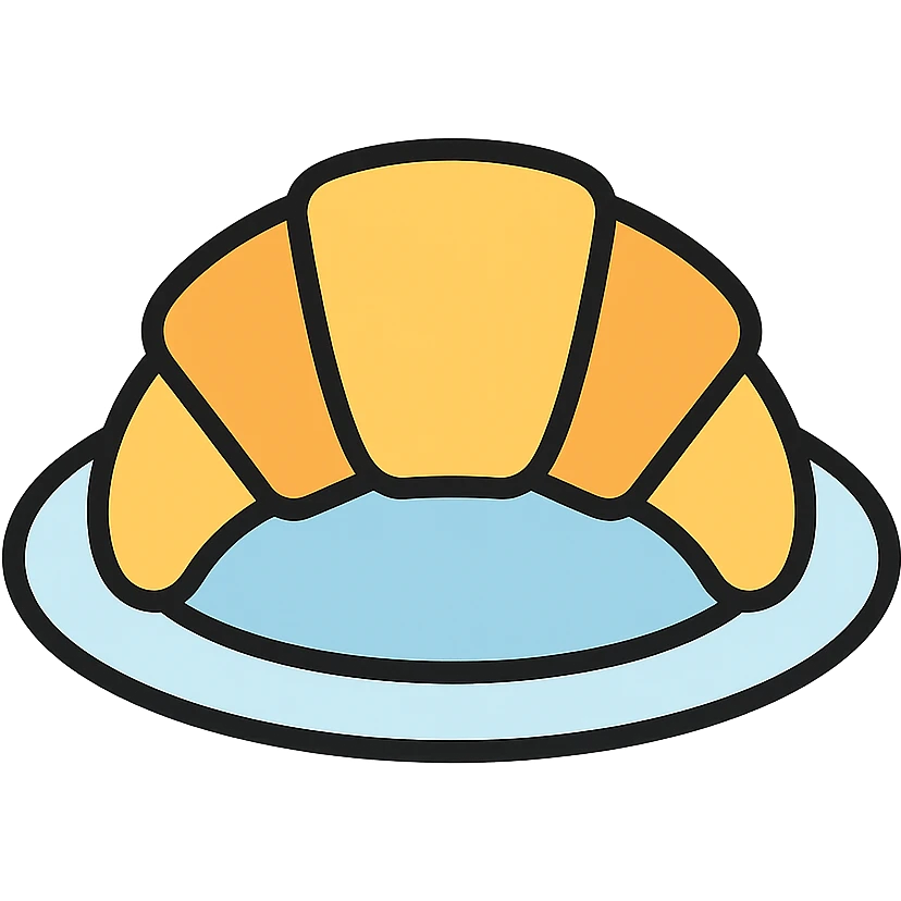 A croissant on a plate, color outline style emoji