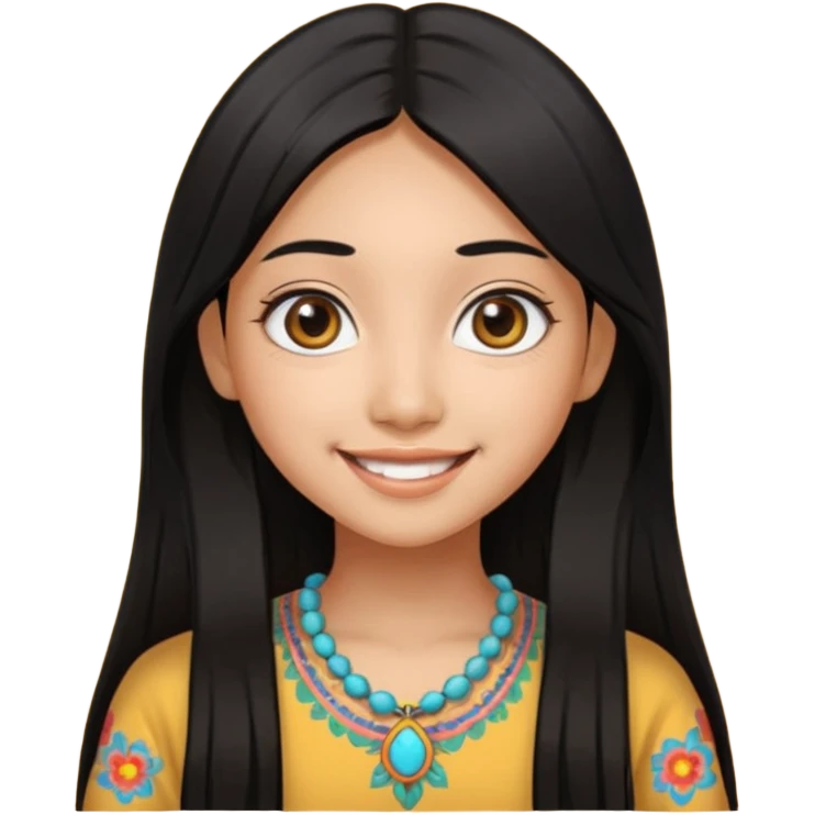 20 yr old asian woman hair  center part big eyes big smile tanned skin straight black hair hippie part hair  emoji