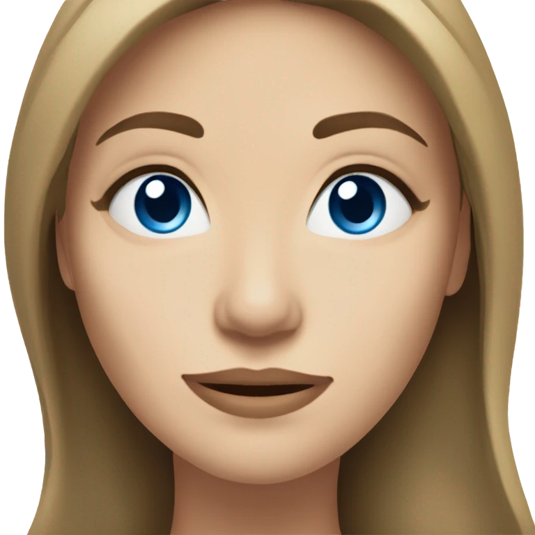 caucasian woman with blue eyes, brown medium long slightly wavy hair, large nose, strong chin, longish  emoji
