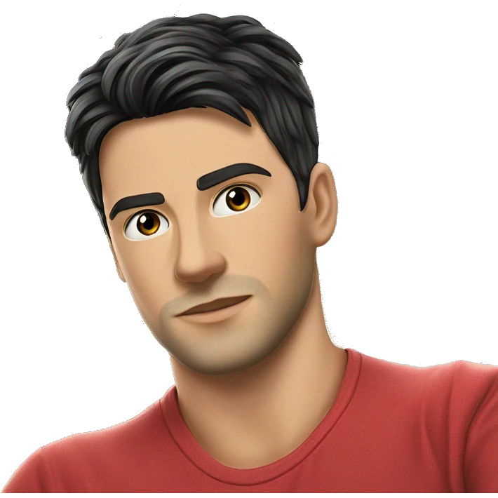 man in red shirt strides emoji