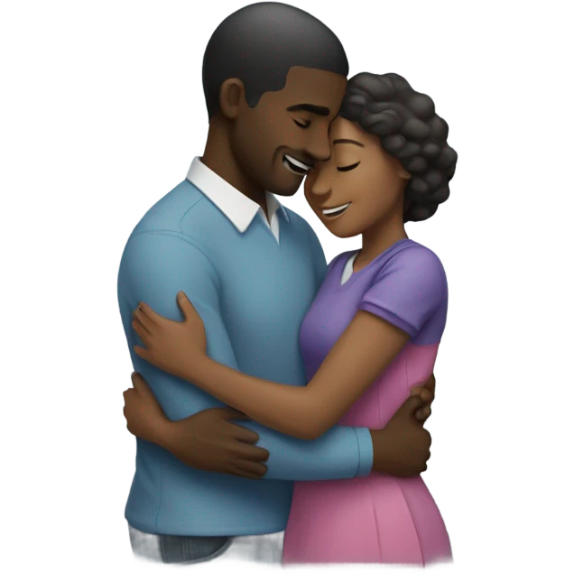 Black man and woman hugging each other  emoji