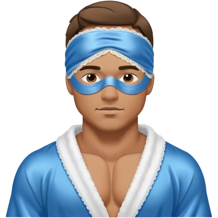 muscular man body silk lace blue robe model sleep mask emoji